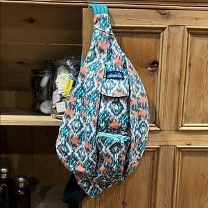 Kavu Teal and Coral Patterned Sling Bag